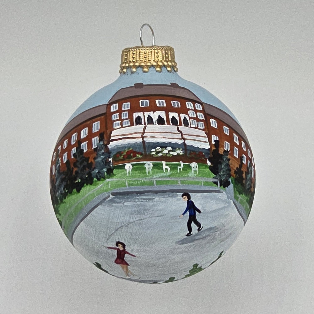 Vtg Hand Painted Christmas‎ Ornament Ice Skating Snow Winter Sun Valley